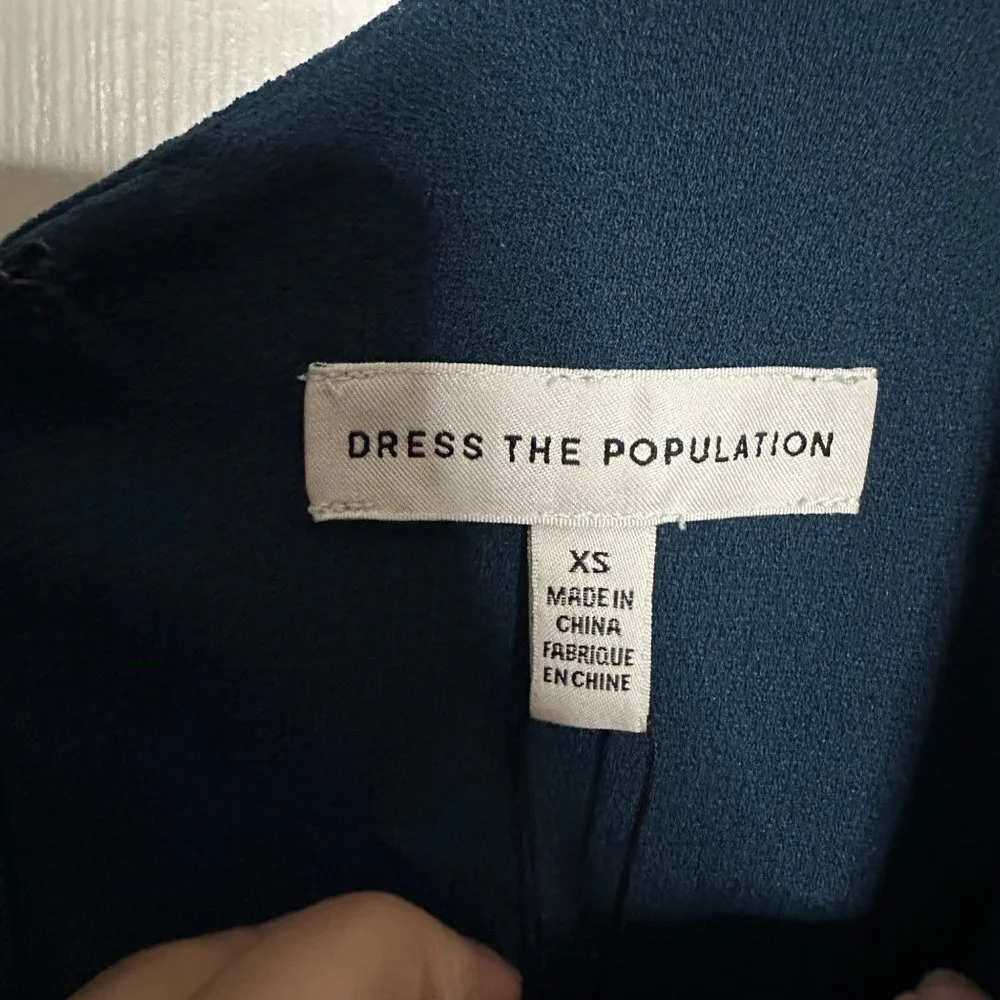Dress the Population Alicia Plunging Fit and Flare Mixed Media Peacock Blue XS - Picture 5 of 6